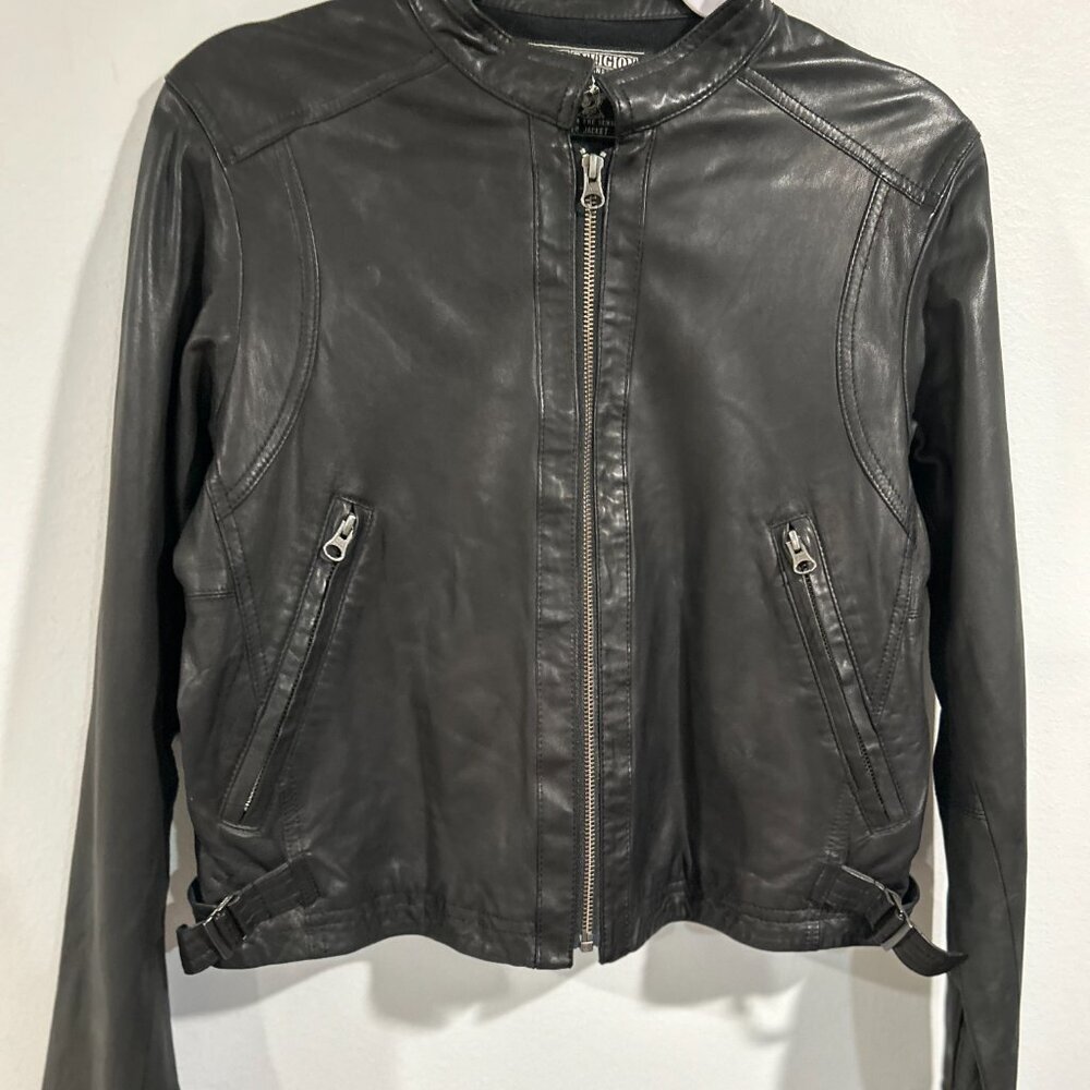 True Religion 100% Lamb Skin Black Moto Leather Jacket Women’s Size Large - Picture 2 of 8